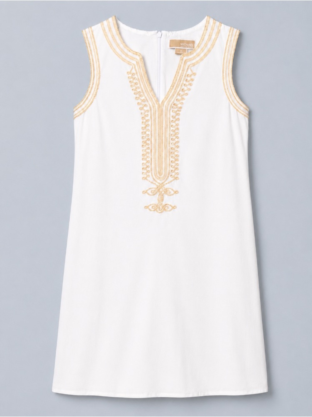 Michael Kors White Maxi Dress with Gold Embroidery